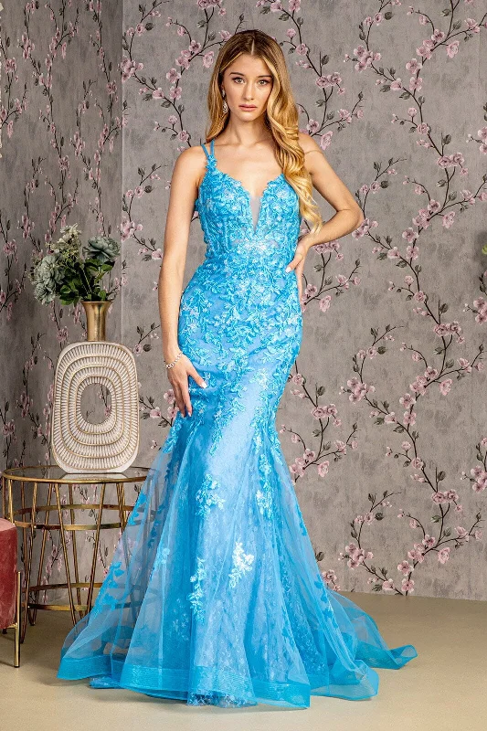 Wedding guest dresses that work well with chunky heels -Floral Applique Sleeveless Mermaid Dress by GLS Gloria GL3333 Wedding guest dresses that work well with chunky heels -Floral Applique Sleeveless Mermaid Dress by GLS Gloria GL3333