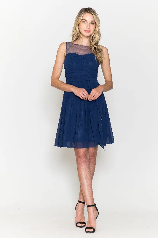 Velvet party dresses for winter events -Short Sleeveless Illusion Dress with Bow by Poly USA 7006 Velvet party dresses for winter events -Short Sleeveless Illusion Dress with Bow by Poly USA 7006