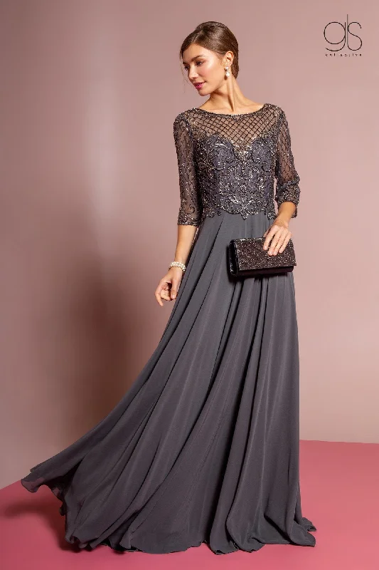Short dresses for wedding guests who want to show off their legs -Long Embellished Bodice Dress with Mid Sleeves by GLS Gloria GL2686 Short dresses for wedding guests who want to show off their legs -Long Embellished Bodice Dress with Mid Sleeves by GLS Gloria GL2686
