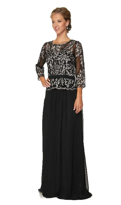 Wedding guest dresses for beach or destination weddings -Long Lace Applique Chiffon Dress with 3/4 Sleeves by Juliet 634 Wedding guest dresses for beach or destination weddings -Long Lace Applique Chiffon Dress with 3/4 Sleeves by Juliet 634
