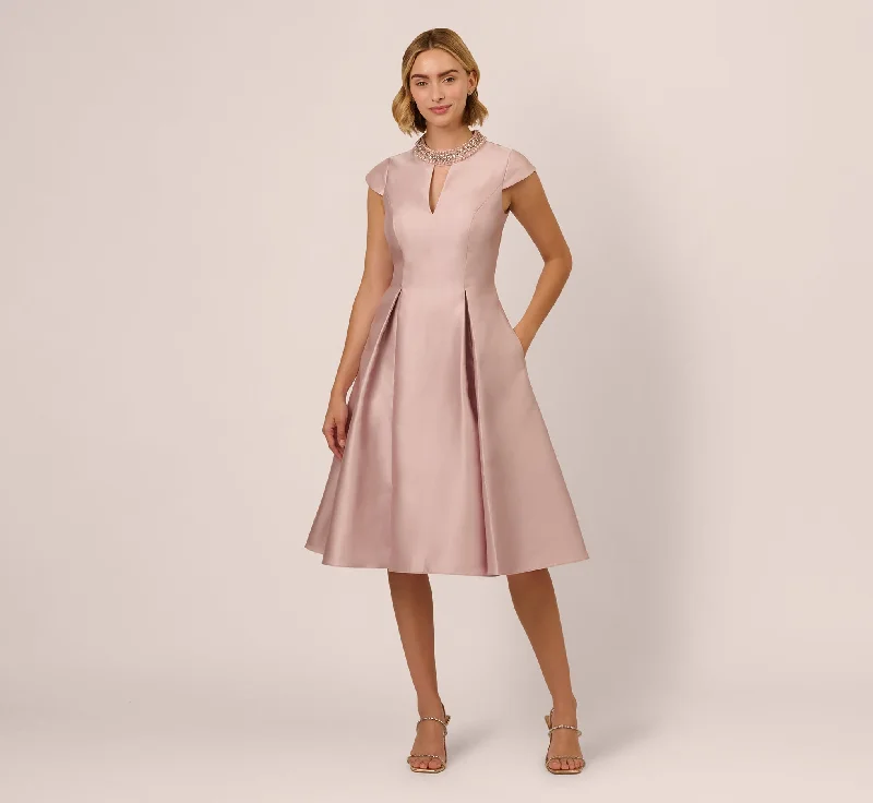 Stunning wedding guest dresses for a formal dinner reception -Key Hole Mikado Cap Sleeve Midi Dress In Bellini Stunning wedding guest dresses for a formal dinner reception -Key Hole Mikado Cap Sleeve Midi Dress In Bellini