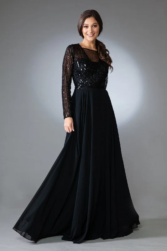 Wedding guest dresses in jewel tones for fall and winter weddings -Embellished Long Sleeve Chiffon Gown by Amelia Couture 7036 Wedding guest dresses in jewel tones for fall and winter weddings -Embellished Long Sleeve Chiffon Gown by Amelia Couture 7036