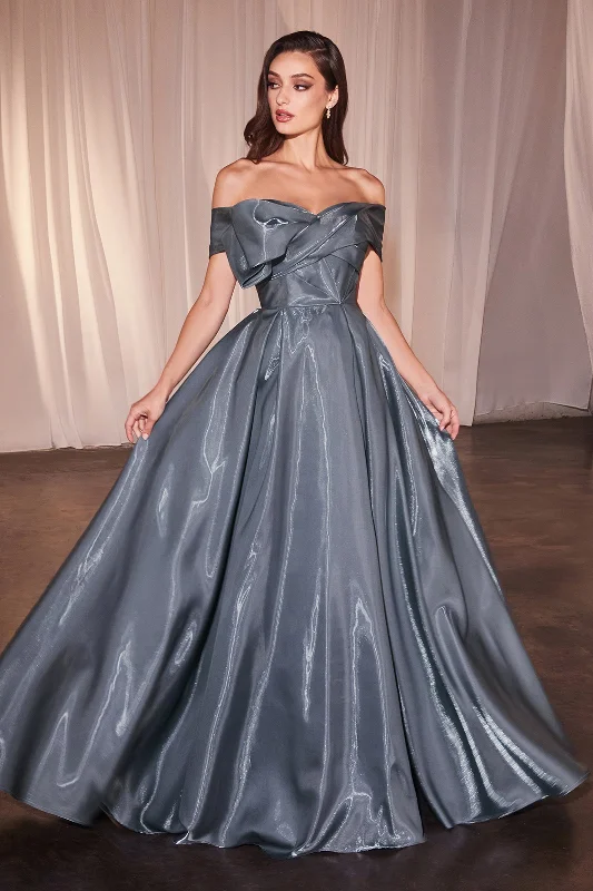 plus size cocktail dresses with long sleeves for winter parties --Organza Off Shoulder A-line Gown by Ladivine CD801 plus size cocktail dresses with long sleeves for winter parties --Organza Off Shoulder A-line Gown by Ladivine CD801