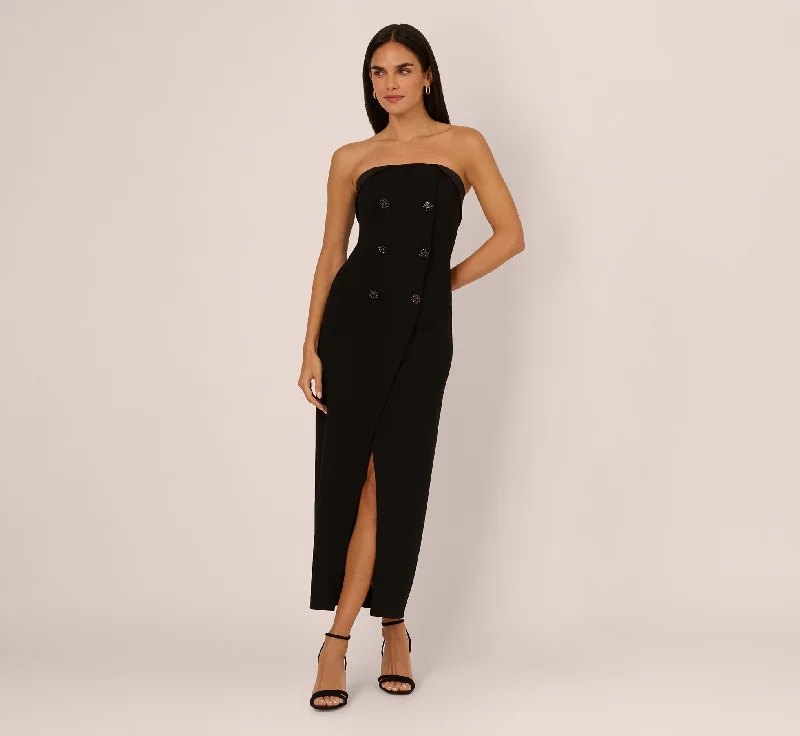 Wedding guest dresses with intricate lace work for added sophistication -Strapless Knit Crepe Blazer Midi Dress In Black Wedding guest dresses with intricate lace work for added sophistication -Strapless Knit Crepe Blazer Midi Dress In Black