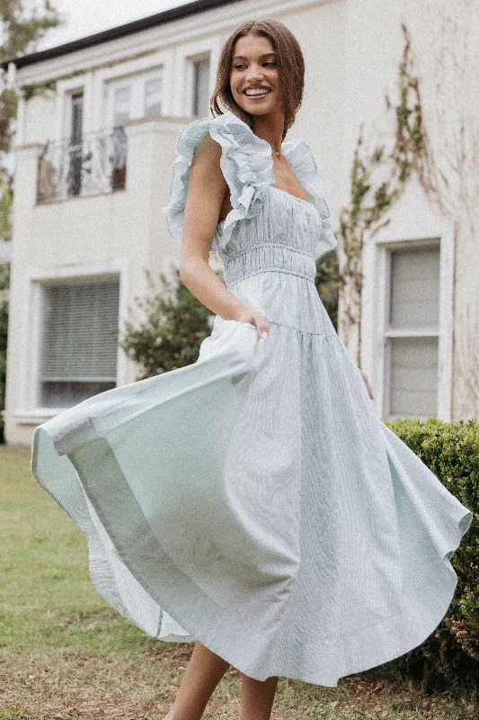 White party dresses for elegant celebrations -Linda Midi Dress - Green Stripe