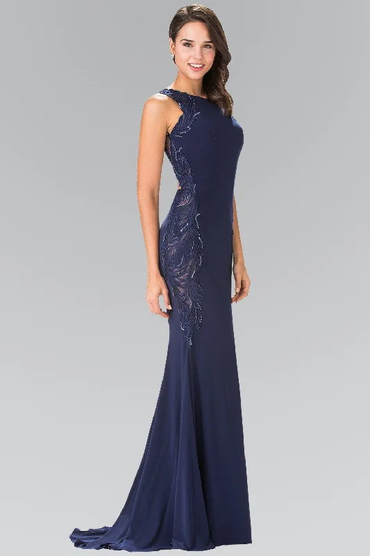 cocktail dresses with layered tulle skirts for volume --Long Open Back Dress with Side Embroidery by Elizabeth K GL2222 cocktail dresses with layered tulle skirts for volume --Long Open Back Dress with Side Embroidery by Elizabeth K GL2222
