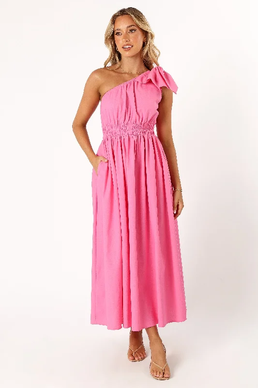 formal dresses for young adults with trendy cuts --Kailey One Shoulder Maxi Dress - Hot Pink formal dresses for young adults with trendy cuts --Kailey One Shoulder Maxi Dress - Hot Pink