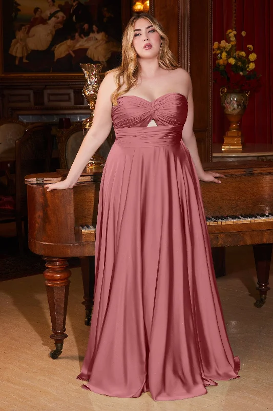 cocktail dresses with pleated skirts for elegant flow --Plus Size Satin Strapless Keyhole Gown by Ladivine 7496C cocktail dresses with pleated skirts for elegant flow --Plus Size Satin Strapless Keyhole Gown by Ladivine 7496C