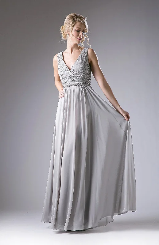 Wedding guest dresses with open-back designs for a bold look -Long Pleated V-Neck Dress by Cinderella Divine 1001 Wedding guest dresses with open-back designs for a bold look -Long Pleated V-Neck Dress by Cinderella Divine 1001