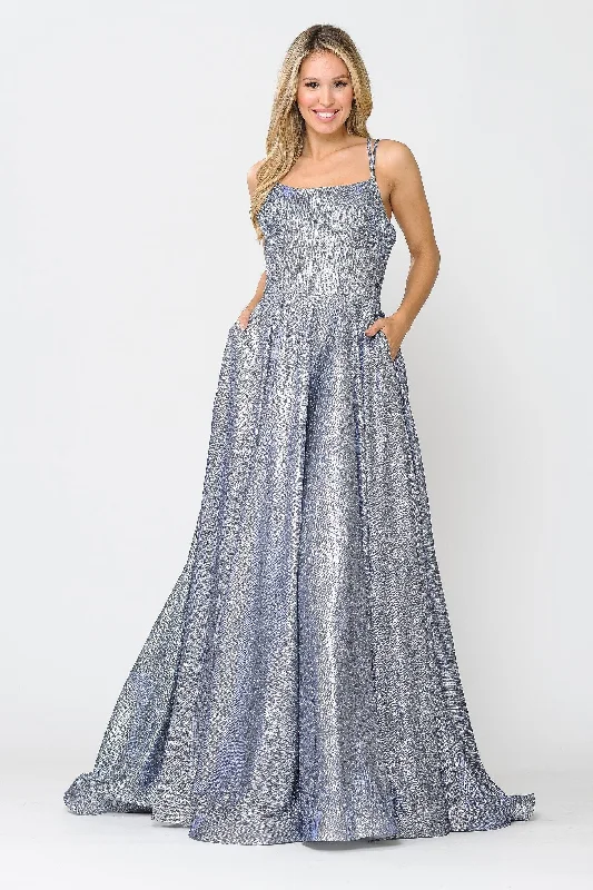cocktail dresses with mesh sleeves for subtle coverage --Long Foiled Glitter Dress with Strappy Back by Poly USA 8716 cocktail dresses with mesh sleeves for subtle coverage --Long Foiled Glitter Dress with Strappy Back by Poly USA 8716