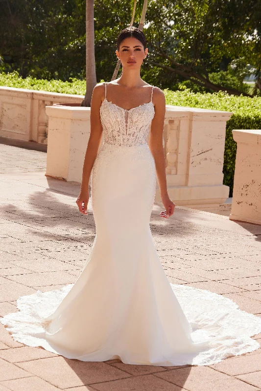 cocktail dresses with embroidered sleeves for elegance --Embroidered Mermaid Bridal Gown by Nox Anabel JW1036L