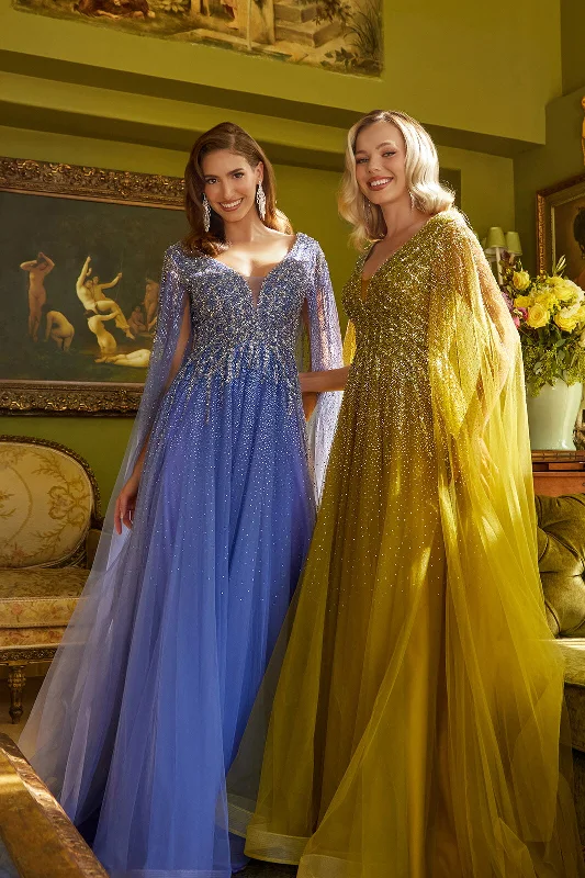 Wedding guest dresses for evening galas with a formal touch -Beaded Cape Sleeve A-line Gown by GLS Gloria GL3606 Wedding guest dresses for evening galas with a formal touch -Beaded Cape Sleeve A-line Gown by GLS Gloria GL3606