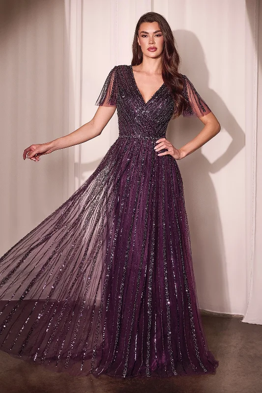 Short wedding guest dresses for a fun, playful look -Beaded Short Sleeve A-line Gown by Ladivine CD0241 Short wedding guest dresses for a fun, playful look -Beaded Short Sleeve A-line Gown by Ladivine CD0241