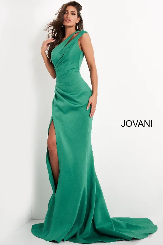 cocktail dresses with mesh necklines for modern appeal --Crepe Fitted One Shoulder Slit Gown by Jovani 04222 cocktail dresses with mesh necklines for modern appeal --Crepe Fitted One Shoulder Slit Gown by Jovani 04222