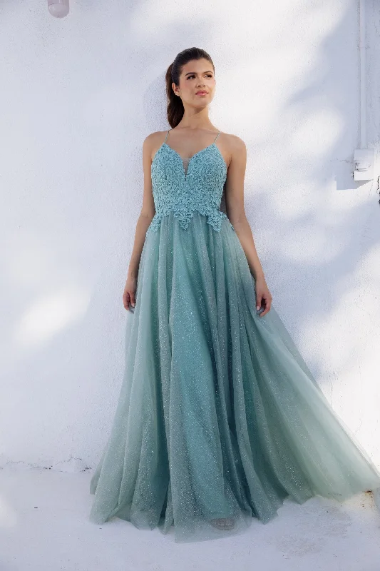 cocktail dresses with ruched bodices for flattering fit --Applique Sleeveless A-line Gown by Eureka 9901