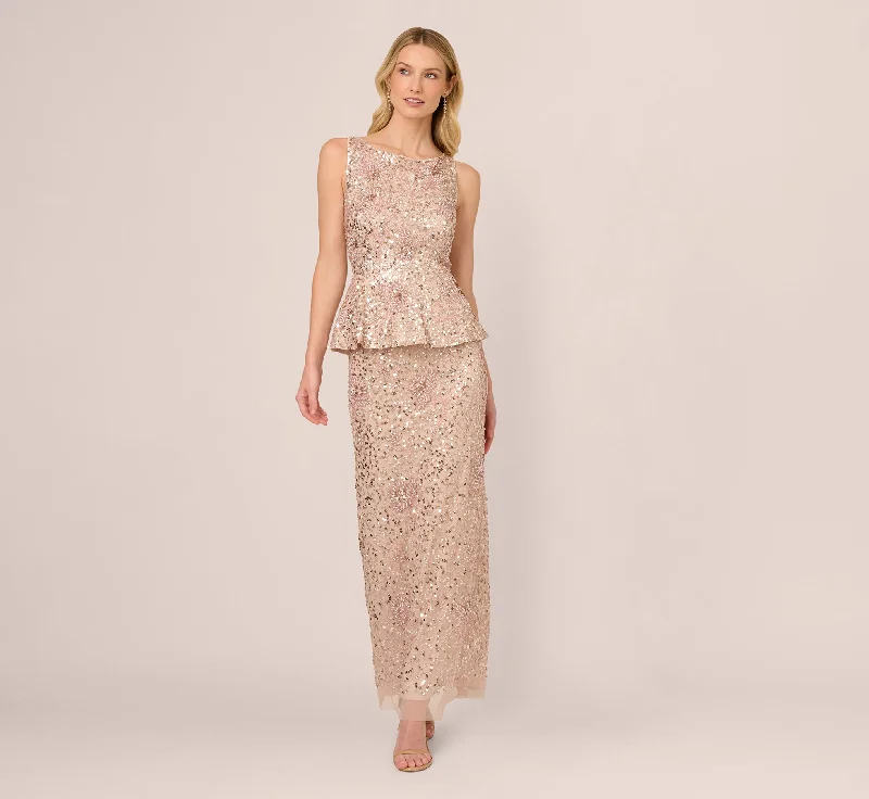formal dresses for cocktail receptions with fitted bodices --Sleeveless Beaded Peplum Dress In Shell formal dresses for cocktail receptions with fitted bodices --Sleeveless Beaded Peplum Dress In Shell