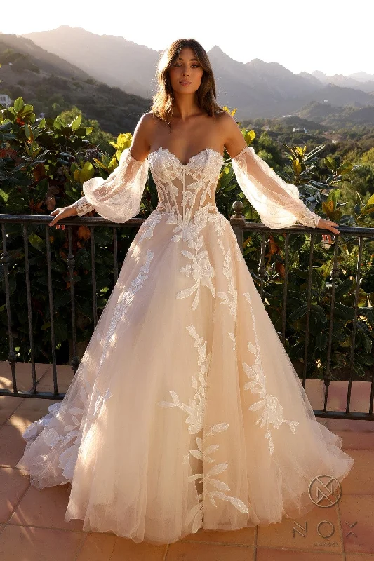 cocktail dresses with high-low skirts for trendy looks --Puff Sleeve Strapless Corset Bridal Gown by Nox Anabel JE990L cocktail dresses with high-low skirts for trendy looks --Puff Sleeve Strapless Corset Bridal Gown by Nox Anabel JE990L