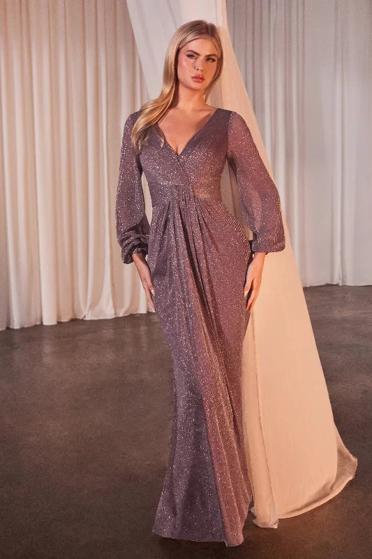 Beautiful wedding guest dresses for winter celebrations -Fitted Long Sleeve Metallic Gown by Ladivine CK2141 Beautiful wedding guest dresses for winter celebrations -Fitted Long Sleeve Metallic Gown by Ladivine CK2141