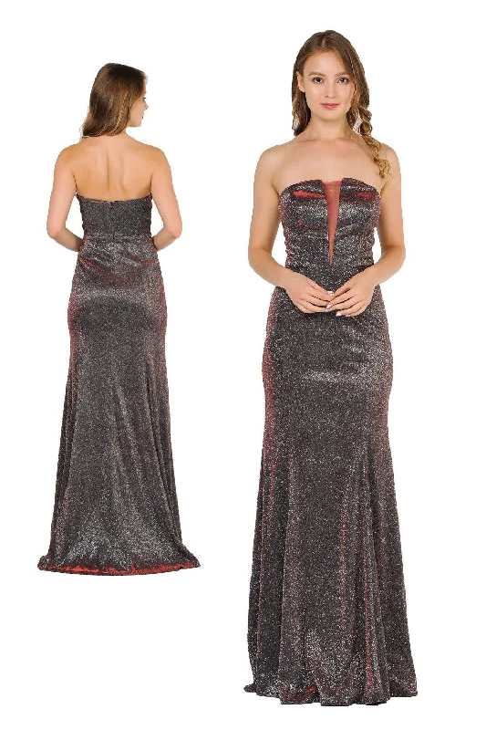 formal dresses for post-surgery patients with easy closures --Long Strapless Metallic Glitter Dress by Poly USA 8490 formal dresses for post-surgery patients with easy closures --Long Strapless Metallic Glitter Dress by Poly USA 8490