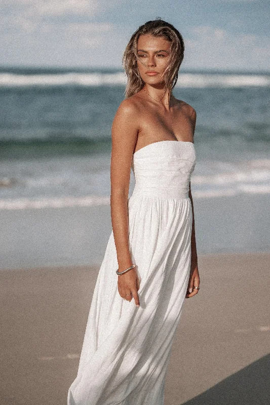 cocktail dresses with ruched sides for slimming effect --Kayt Strapless Dress - White cocktail dresses with ruched sides for slimming effect --Kayt Strapless Dress - White