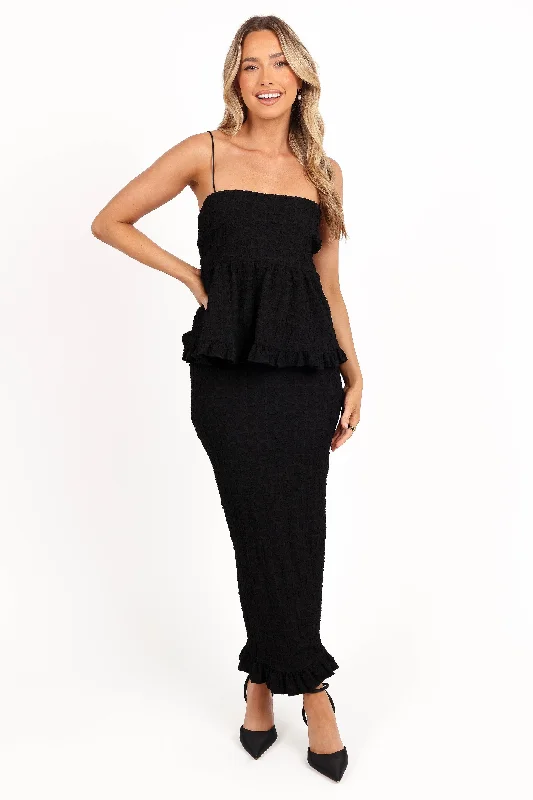 Wedding guest dresses with ruffles for a soft, feminine look -Villagio Two Piece Set - Black Wedding guest dresses with ruffles for a soft, feminine look -Villagio Two Piece Set - Black
