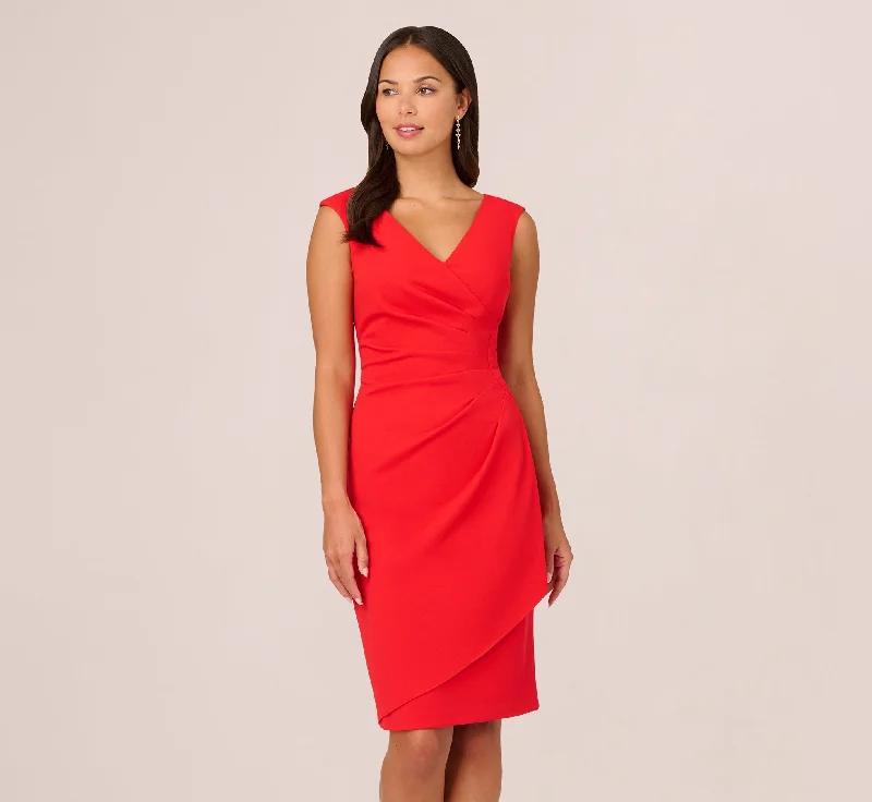 Wedding guest dresses in vibrant colors for lively weddings -Crepe Sheath Dress With Draped Details In Red Crush Wedding guest dresses in vibrant colors for lively weddings -Crepe Sheath Dress With Draped Details In Red Crush