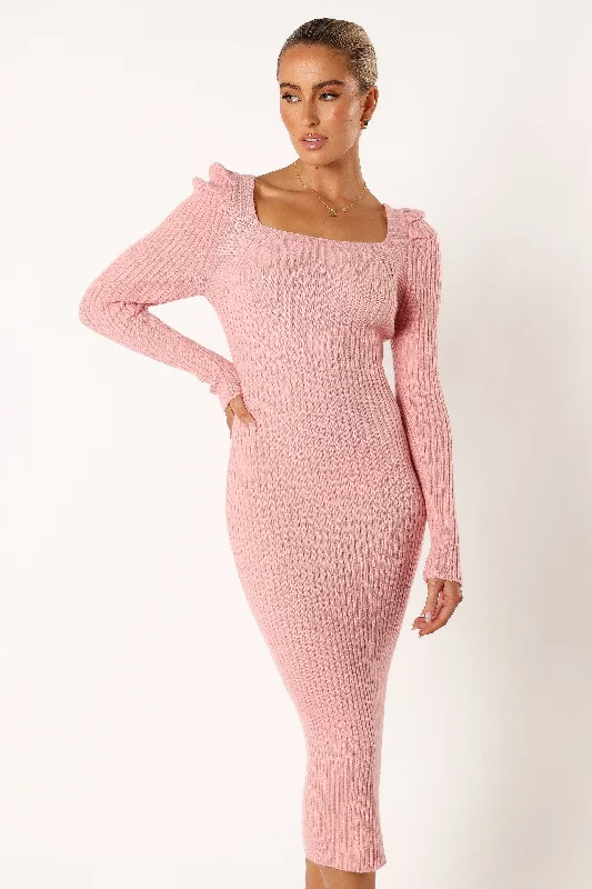 Bridal spring dresses with elegant details for a classic look -Camryn Puff Sleeve Knit Sweater Midi Dress - Blush Bridal spring dresses with elegant details for a classic look -Camryn Puff Sleeve Knit Sweater Midi Dress - Blush