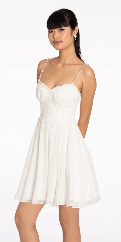 Graduation dresses with light tulle for a playful touch -Sweetheart Corset Fit and Flare Dress with Pearl Straps