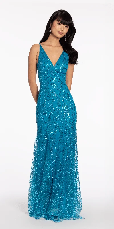 formal dresses for cocktail parties with fitted silhouettes --Glitter Mesh V Neck Lace Up Back Trumpet Dress formal dresses for cocktail parties with fitted silhouettes --Glitter Mesh V Neck Lace Up Back Trumpet Dress