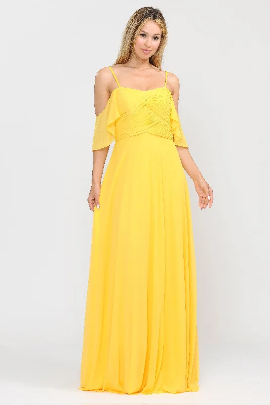 Wedding guest dresses with delicate details for a polished look -Long A-line Cold Shoulder Dress by Poly USA 8552 Wedding guest dresses with delicate details for a polished look -Long A-line Cold Shoulder Dress by Poly USA 8552