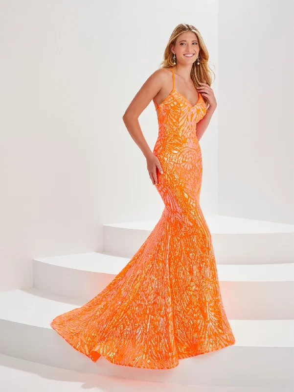 cocktail dresses with open backs for summer parties --Sequin Print V-Neck Mermaid Dress by Tiffany Designs 16016 cocktail dresses with open backs for summer parties --Sequin Print V-Neck Mermaid Dress by Tiffany Designs 16016