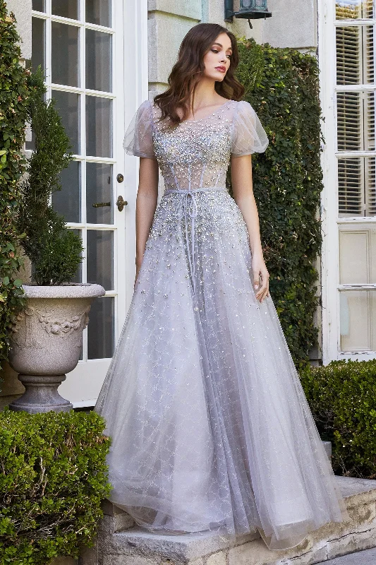 formal dresses with side slits for ease of movement --Beaded Short Sleeve Ball Gown by Cinderella Divine B708 formal dresses with side slits for ease of movement --Beaded Short Sleeve Ball Gown by Cinderella Divine B708