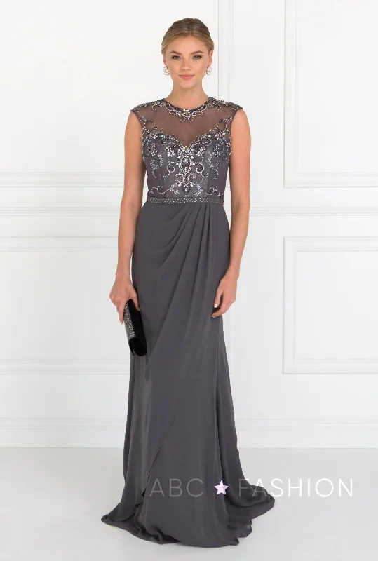 Gorgeous floral wedding guest dresses for spring celebrations -Beaded Illusion A-line Sleeveless Dress by Elizabeth K GL2099 Gorgeous floral wedding guest dresses for spring celebrations -Beaded Illusion A-line Sleeveless Dress by Elizabeth K GL2099