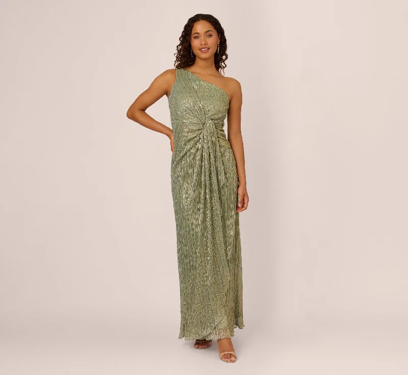 formal dresses with mesh sleeves for subtle coverage --Stardust Pleated Draped One Shoulder Gown In Green Slate formal dresses with mesh sleeves for subtle coverage --Stardust Pleated Draped One Shoulder Gown In Green Slate