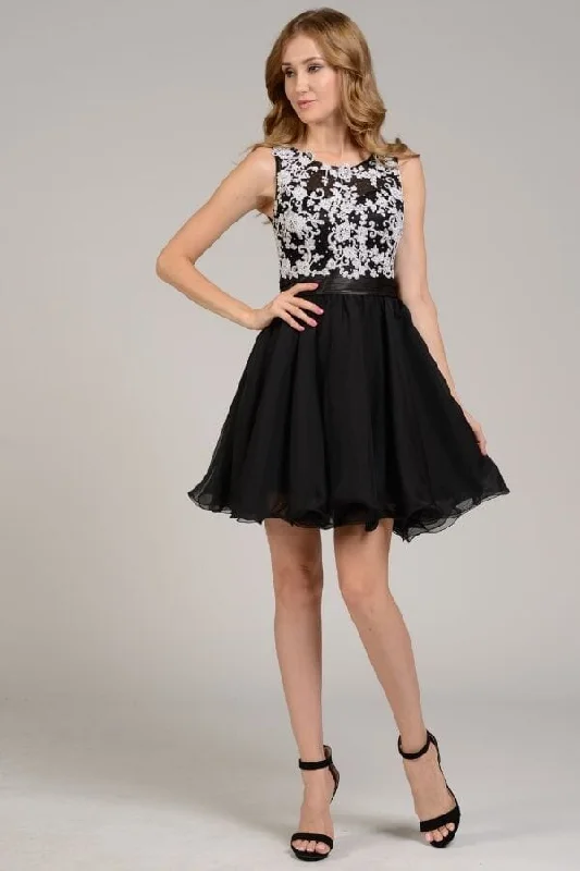 Plus-size dresses for chic evening parties -Short Sleeveless Lace Applique Dress by Poly USA 7064 Plus-size dresses for chic evening parties -Short Sleeveless Lace Applique Dress by Poly USA 7064