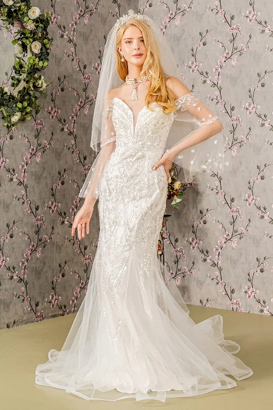 Wedding guest dresses with puff sleeves for a dramatic effect -Off Shoulder Bell Sleeve Bridal Gown by GLS Gloria GL3426 Wedding guest dresses with puff sleeves for a dramatic effect -Off Shoulder Bell Sleeve Bridal Gown by GLS Gloria GL3426
