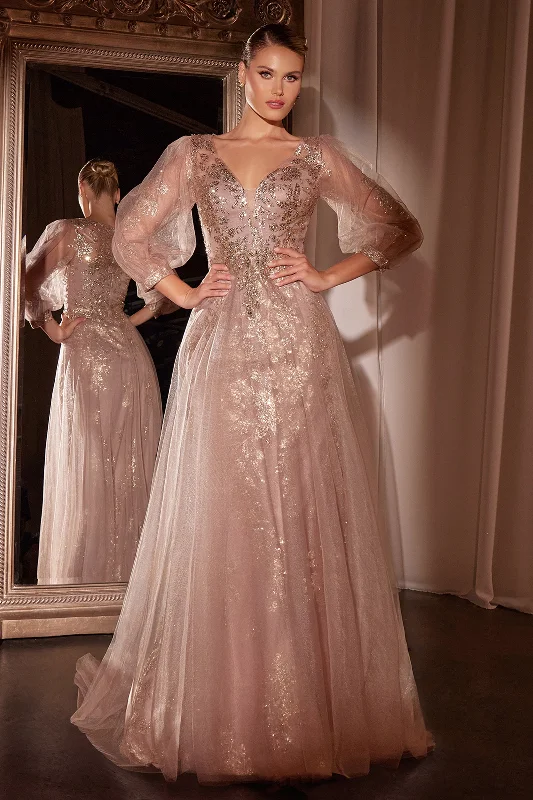 Gorgeous floral wedding guest dresses for summer outdoor weddings -Beaded Long Sleeve A-line Gown by Ladivine CD0102 - Outlet Gorgeous floral wedding guest dresses for summer outdoor weddings -Beaded Long Sleeve A-line Gown by Ladivine CD0102 - Outlet