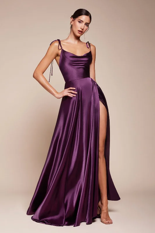 cocktail dresses with pleated skirts for elegant flow --Long Satin A-line Dress by Cinderella Divine BD104 - Outlet cocktail dresses with pleated skirts for elegant flow --Long Satin A-line Dress by Cinderella Divine BD104 - Outlet