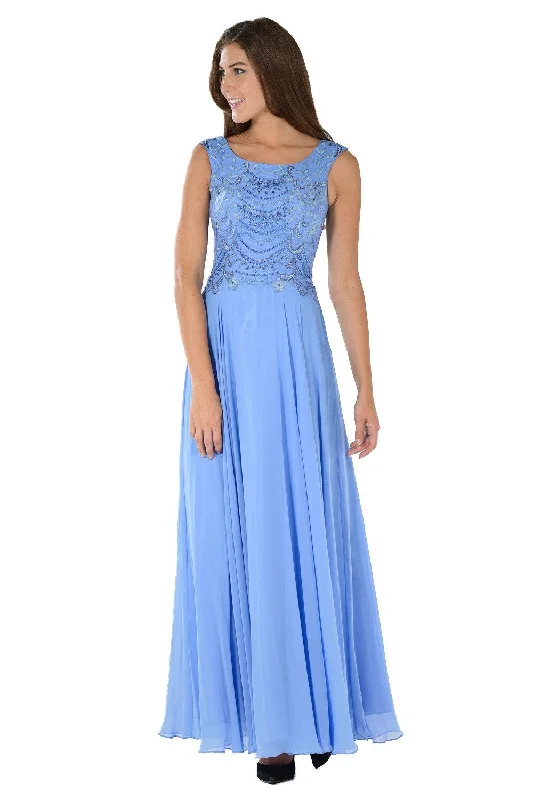 Simple but stylish dresses for minimalist wedding guests -Long Sleeveless Dress with Embellished Bodice by Poly USA 7810 Simple but stylish dresses for minimalist wedding guests -Long Sleeveless Dress with Embellished Bodice by Poly USA 7810