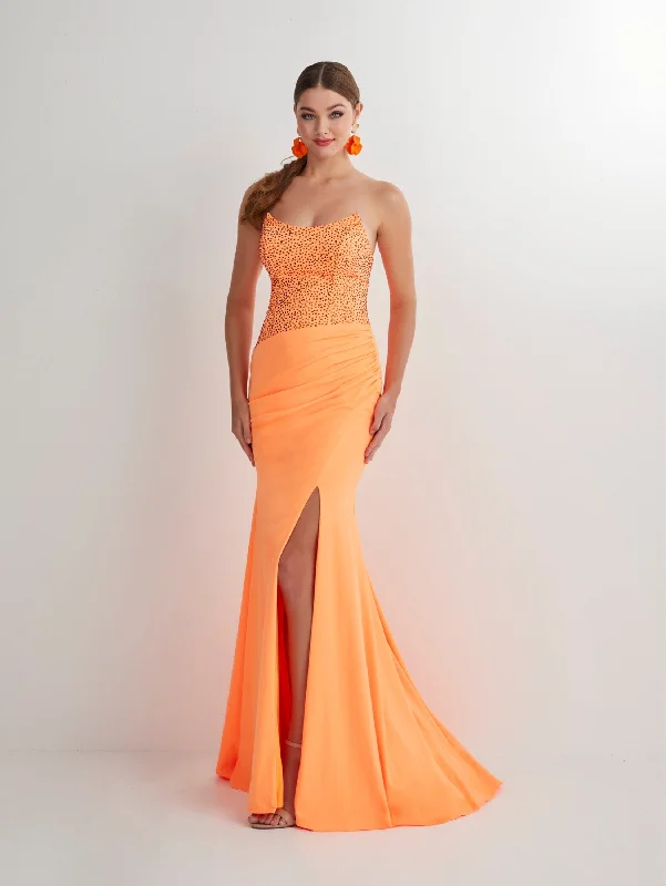 cocktail dresses with floral lace for romantic style --Beaded Spandex Strapless Slit Gown by Studio 17 12899 cocktail dresses with floral lace for romantic style --Beaded Spandex Strapless Slit Gown by Studio 17 12899