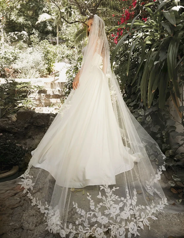 Trendy midi dresses for wedding guests -Spring Bouquet Bead Edge Cathedral Veil by Ladivine V001