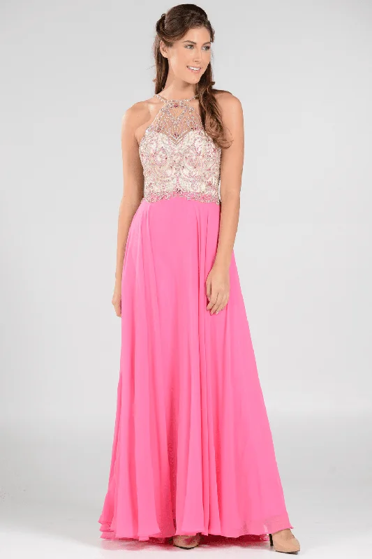 formal dresses with floral appliques for romantic looks --Long High Neck Dress with Beaded Illusion Bodice by Poly USA 7826 formal dresses with floral appliques for romantic looks --Long High Neck Dress with Beaded Illusion Bodice by Poly USA 7826