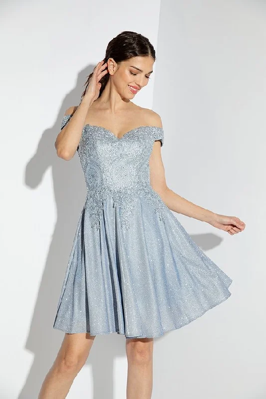 Colorful party dresses for summer parties -Glitter Short Off Shoulder A-line Dress by Eureka 9366 Colorful party dresses for summer parties -Glitter Short Off Shoulder A-line Dress by Eureka 9366