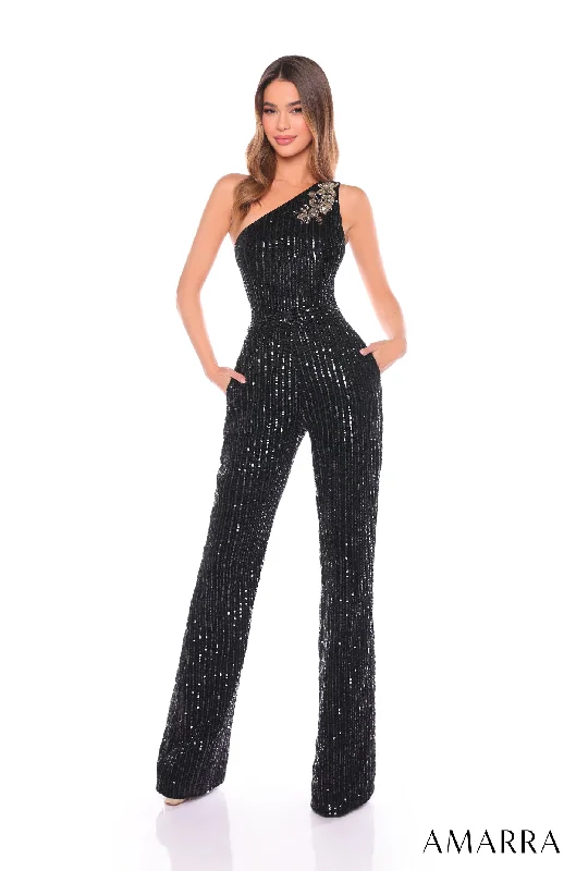 formal dresses with built-in cooling technology for hot climates --Linear Sequin One Shoulder Jumpsuit by Amarra 88136 formal dresses with built-in cooling technology for hot climates --Linear Sequin One Shoulder Jumpsuit by Amarra 88136