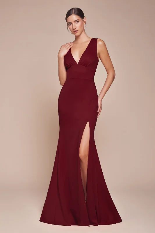 bridesmaid dresses with open backs and crisscross straps --Fitted Sleeveless Slit Gown by Ladivine CH395 bridesmaid dresses with open backs and crisscross straps --Fitted Sleeveless Slit Gown by Ladivine CH395