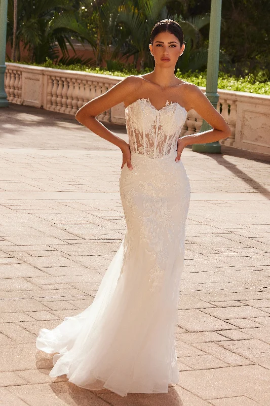 plus size cocktail dresses with long sleeves for winter parties --Applique Strapless Bridal Gown by Nox Anabel JQ1038