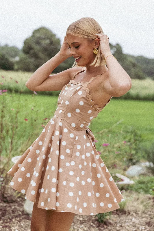 Floral print spring dresses with bright colors -Teaghan Mini Dress - Light Mocha