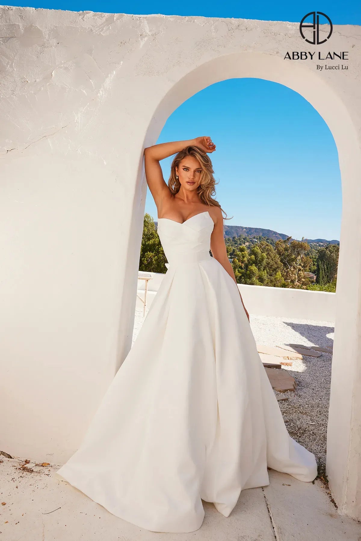 cocktail dresses with metallic thread for shimmer --Satin Strapless A-line Bridal Gown by Abby Lane 97278