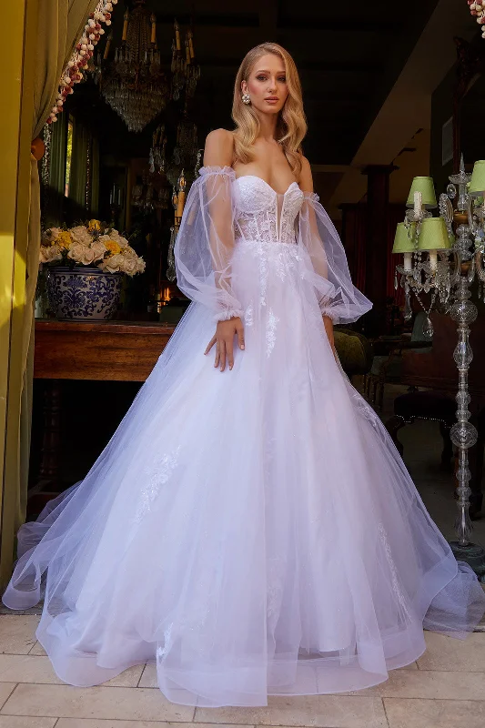 cocktail dresses with ruched bodices for flattering fit --Puff Sleeve Bridal Ball Gown by GLS Gloria GL3579
