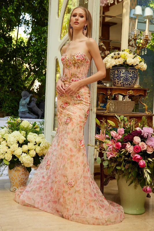 cocktail dresses with tiered skirts for playful movement --Floral Strapless Mermaid Dress by GLS Gloria GL3627 cocktail dresses with tiered skirts for playful movement --Floral Strapless Mermaid Dress by GLS Gloria GL3627